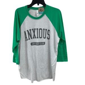 New Hand Printed Womens Large Anxious Cry Baby Club Long Sleeve Tee Shirt